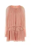 Chloé Women Mini Dress With Cape In Silk Muslin In Pink