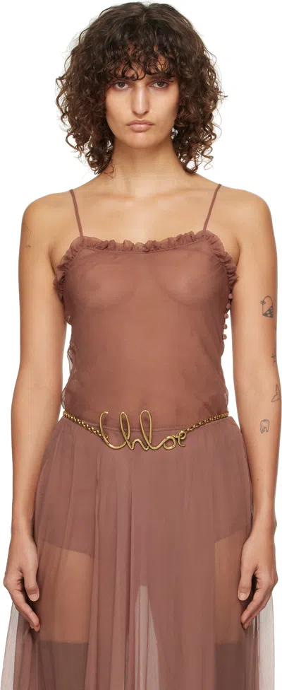 Chloé Pink Ruffled Camisole In 527 Woodrose