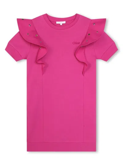 Chloé Kids' Eyelet-detailing Organic Cotton Dress In Pink