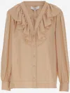 Chloé Silk Shirt With Rouches In Brown