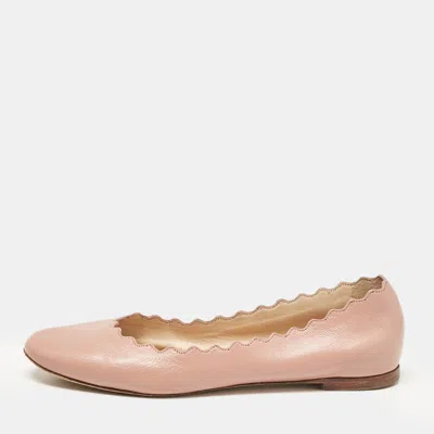 Pre-owned Chloé Pink Scalloped Leather Lauren Ballet Flats Size 36.5
