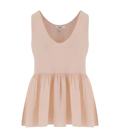 Chloé Pink Scoop Neck Peplum Top