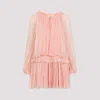 Chloé Women Pink Mini Dress With Drawstring On The Front And Cape Design In Silk Woman In Pink