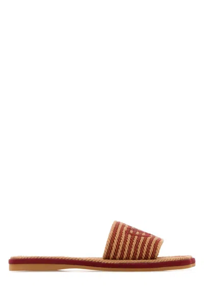 Chloé Pink Stripes Slides In Brown