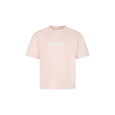 Chloé Kids' Pink T-shirt For Girl With Logo