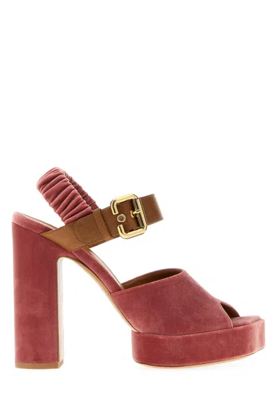 Chloé Chloe Pink Velvet Aria Sandals