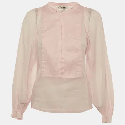 Pre-owned Chloé Pink Voile Long Sleeve Blouse S