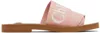 Chloé Pink Linen Blend Woody Slippers In 6k5 Light Rosewood