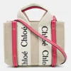 CHLOÉ PINK/BEIGE CANVAS AND LEATHER MINI WOODY TOTE