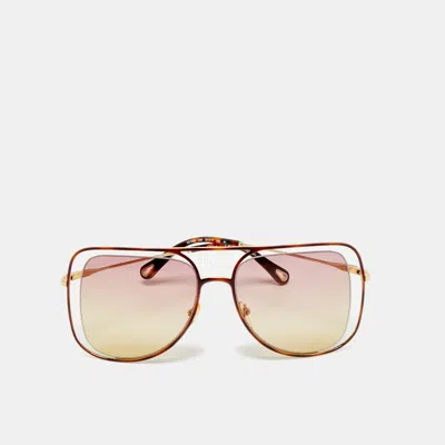 Pre-owned Chloé Pink/gold Tone Gradient Ce130s Frame Square Sunglasses