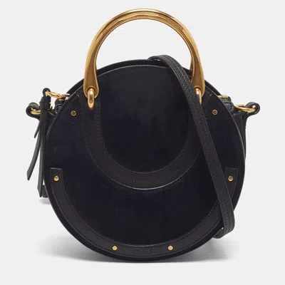 Pre-owned Chloé Pixie Small Black Leather And Suede Round Crossbody Bag
