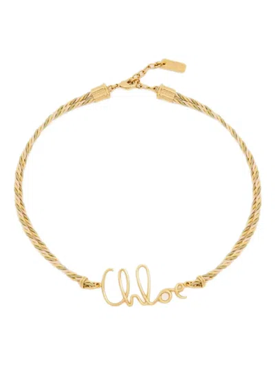 Chloé Plage Braided-cord Logo Necklace In Gray