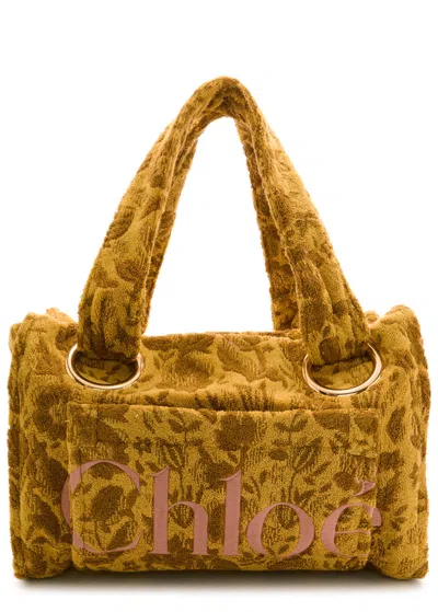 Chloé Chloe Plage Large Floral-jacquard Terry Tote In Brown