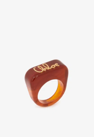Chloé Plage Logo Carre Ring In Brown