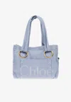 Chloé Medium Plage Washed Cotton Tote In Blue