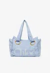 Chloé Medium Plage Washed Cotton Tote In Blue