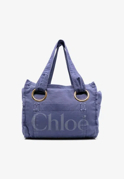 Chloé Plage Maxi Logo Tote Bag In Blue