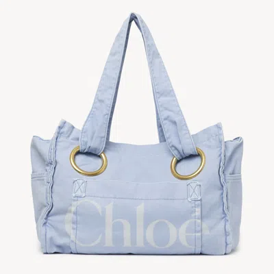 Chloé Plage Tote Bag In Cotton Blue Size Onesize 100% Cotton