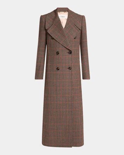 CHLOÉ PLAID DOUBLE-BREASTED LONG COAT
