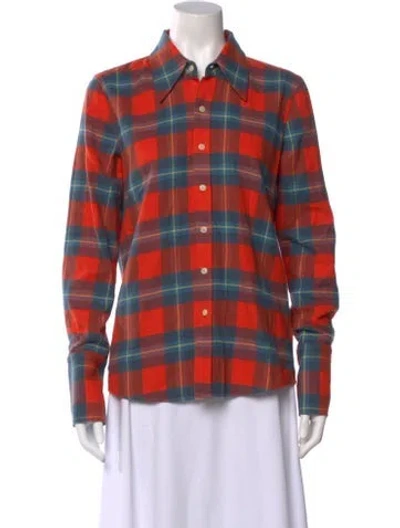 Pre-owned Chloé Plaid Print Long Sleeve Blouse In Red