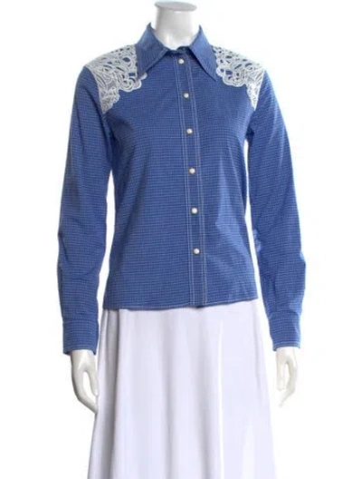 Pre-owned Chloé Plaid Print Long Sleeve Button-up Top In Blue