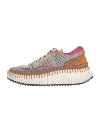 Pre-owned Chloé Plaid Print Sneakers In Green