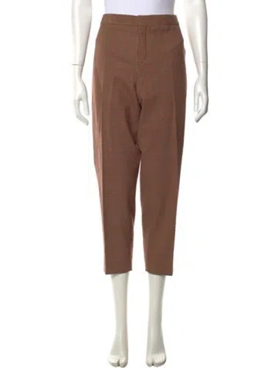 Pre-owned Chloé Plaid Print Straight Leg Pants In Brown