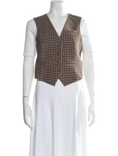 Pre-owned Chloé Plaid Print Vest In Brown
