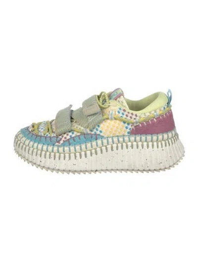 Pre-owned Chloé Plaid Print Whipstitch Trim Sneakers In Neutral