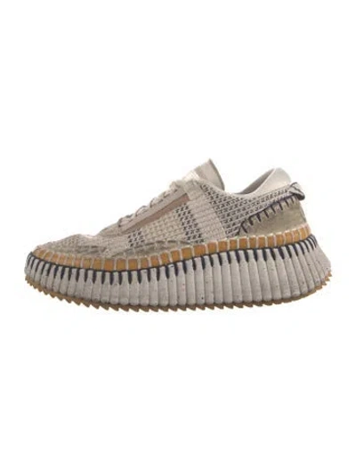 Pre-owned Chloé Plaid Print Whipstitch Trim Sneakers In Neutral