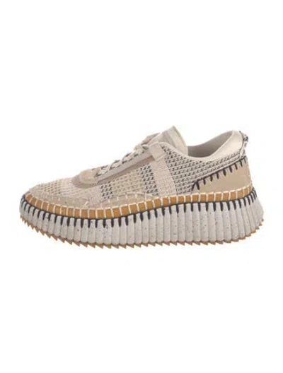Pre-owned Chloé Plaid Print Whipstitch Trim Sneakers In Neutral