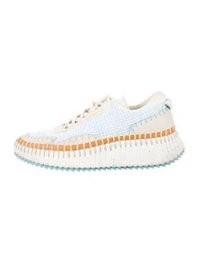 Pre-owned Chloé Plaid Print Whipstitch Trim Sneakers In White