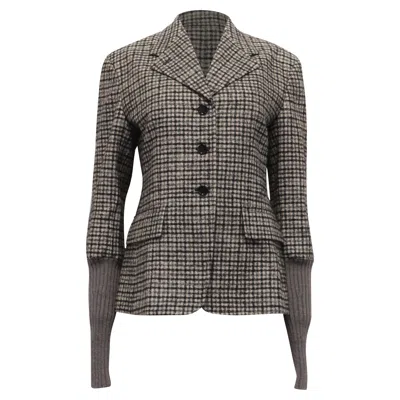 Chloé Plaid Single-breasted Blazer With Pockets In Grey Wool In Gray