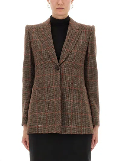 Chloé Single-breasted Checked Brown Wool Jacket
