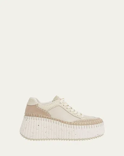 Chloé Platform Speckled Mix Leather Sneakers In Gold