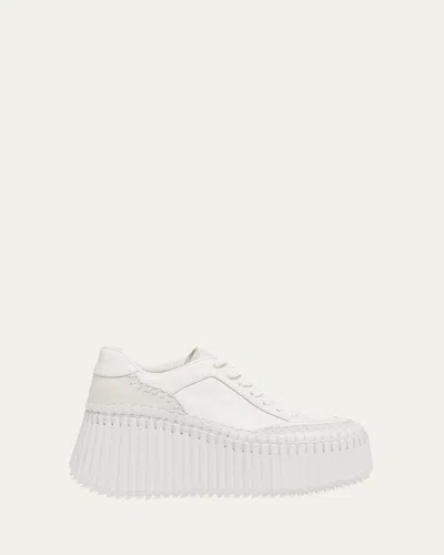 Chloé Platform Speckled Mix Leather Sneakers In White