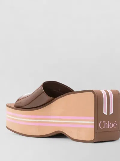Chloé Platform Striped Open Toe Lace Slides