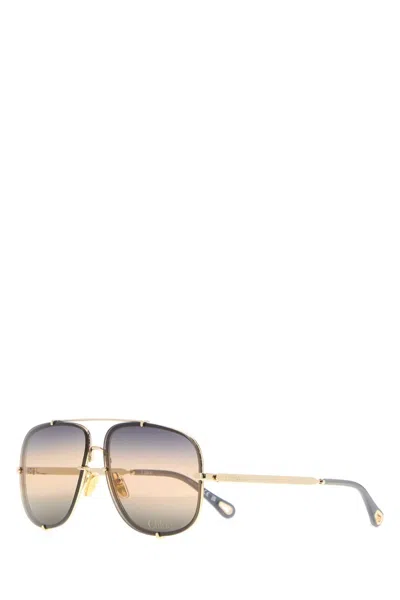 Chloé Platinum Metal Sunglasses In Blue