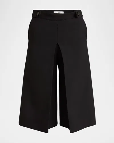 Chloé Pleat Wide-leg Bermuda Shorts In Black
