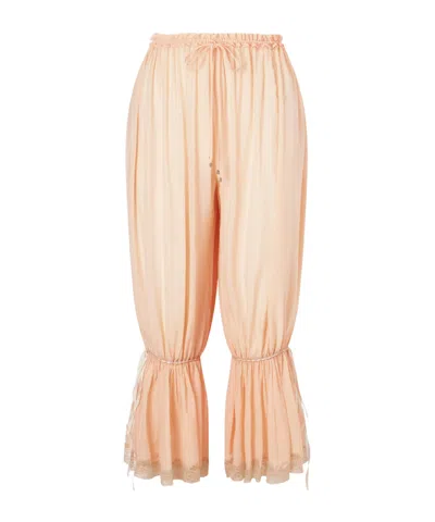 Chloé Ruffled Pleated Lace-trimmed Silk-charmeuse Wide-leg Pants In Yellow