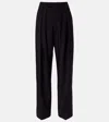 Chloé Pleated High-rise Wool Gabardine Wide-leg Pants In Black
