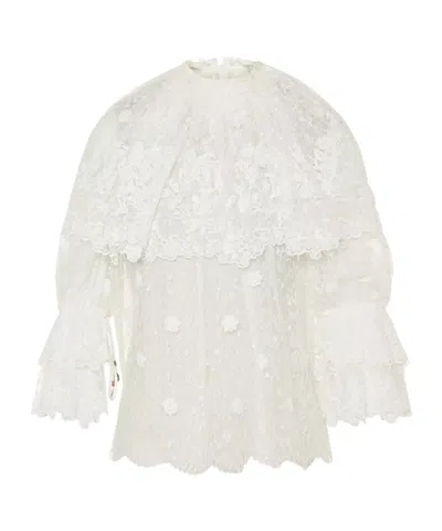 Chloé Pleated Lace Shirt In White
