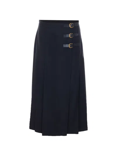Chloé Pleated Midi Skirt In Blue