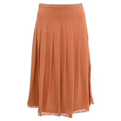 Chloé Pleated Midi Skirt In Orange Polyester