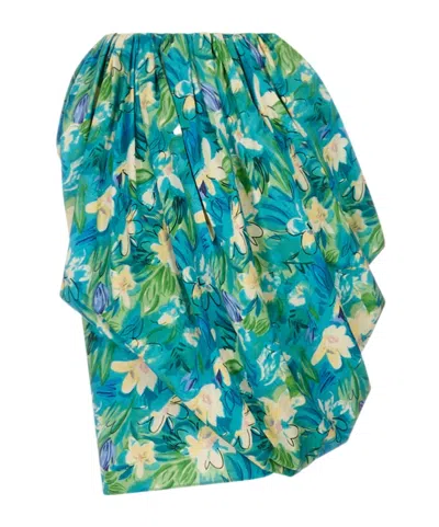 Chloé Floral-print Draped Mini Skirt In Blue
