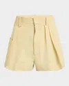 Chloé Pleated Mini Canvas Shorts In Light Wheat
