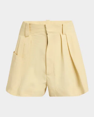 Chloé Pleated Mini Canvas Shorts In Light Wheat