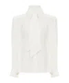 Chloé Pleated Scarf-tie Crepe De Chine Lace Shirt In White