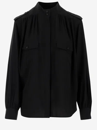 Chloé Chloè Pleated Silk Crepe Shirt In Black