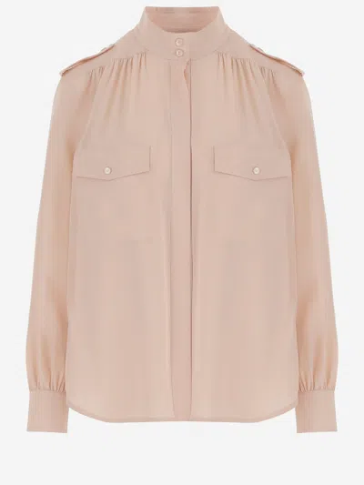 Chloé Pleated Silk Crepe Shirt In Pink